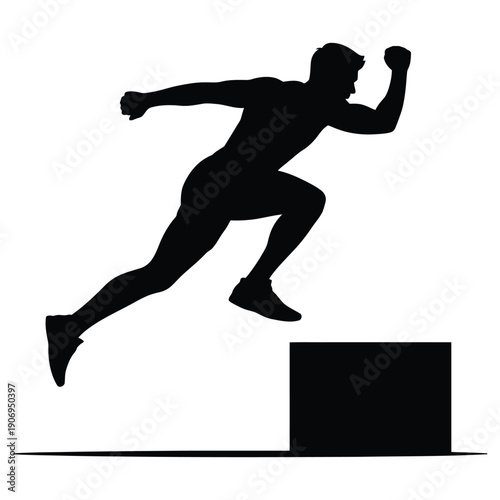 Silhouette of Athletic Man Jumping on Box – Fitness Training Vector Illustration, Sports Exercise, Plyometric Workout, Strength and Power Concept for Gym, Health, and Active Lifestyle Designs