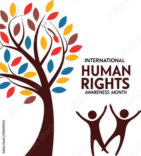 Colorful Tree Illustration Celebrating International Human Rights Awareness Month.