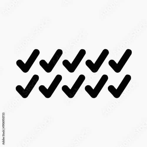A grid of ten black checkmarks arranged in two rows of five, symbolizing completion, success, agreement, or a positive outcome, perfect for various design projects and presentations