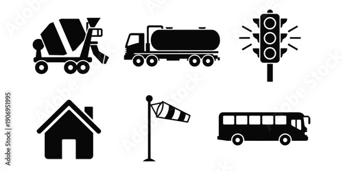 Transportation and urban infrastructure icons