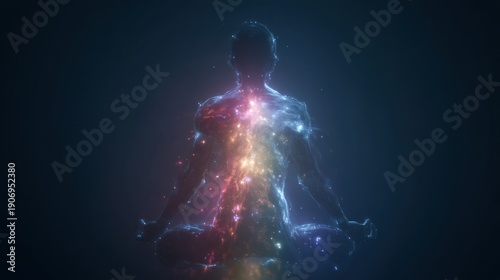 Wallpaper Mural Meditating figure illuminated with colorful energy Torontodigital.ca