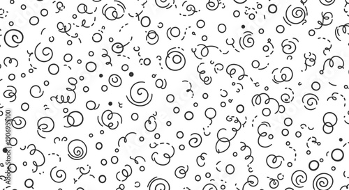 Black doodle swirls and shapes pattern, seamless background design for website or banner, vector illustration