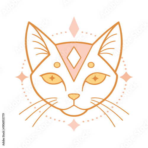 Mystical Cat Face With Zodiac Symbols