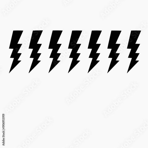 Dynamic array of bold black lightning bolt symbols embodying powerful energy and swift electrical charge, ideal for graphic design projects seeking impactful visual elements