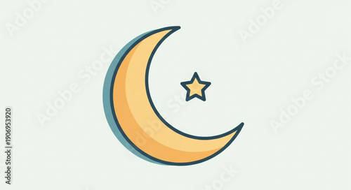 Crescent moon and star illustration simple drawing.