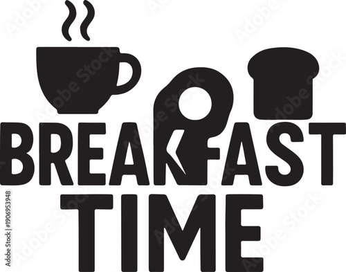 Isolated Breakfast Time Typography, Breakfast Time Typography morning food cafe lettering design, clean modern black vector Breakfast Time Typography for restaurant branding menu