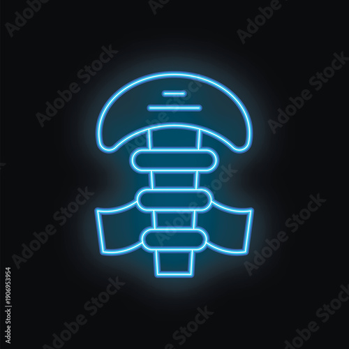 Blue neon sign representing a human spine on a black background, a great visual for topics about health, medicine, and anatomy
