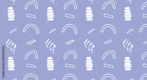 vector pattern of white sushi rolls and arcs on lavender background, for website or social media design, overlay effect, texture, illustration