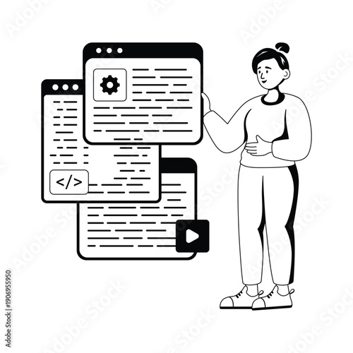 An editable glyph illustration representing full stack web development workflow