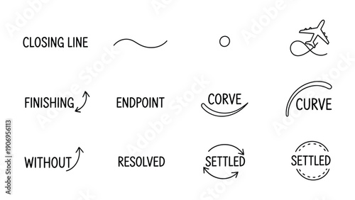 Abstract Visual Lexicon: Conceptual designs of various line elements and symbols, each associated with words, illustrating a spectrum of themes.