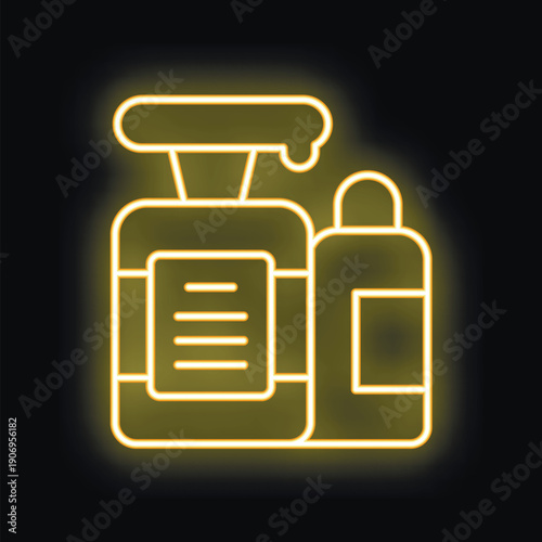 Neon sign illuminating a shampoo and conditioner set, perfect for advertising hair care products