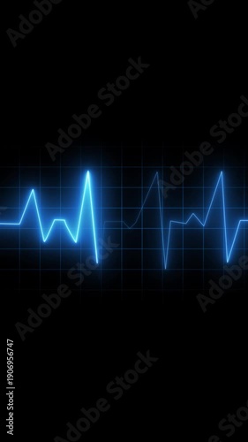 Blue Neon Heartbeat Line on a Grid animated Background electrocardiogram