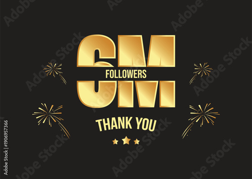 6M social media followers and subscribers template, greeting banner for fans, vector background for achievement celebration template, five thousands followers and subscribers with yellow background.