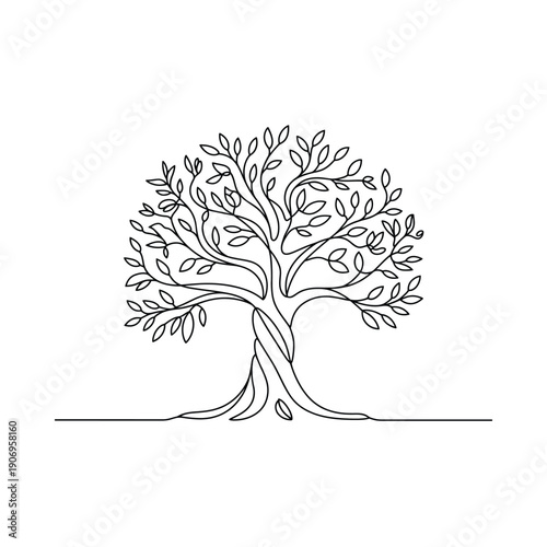 Tree with many leaves and branches  simple line drawing of tree