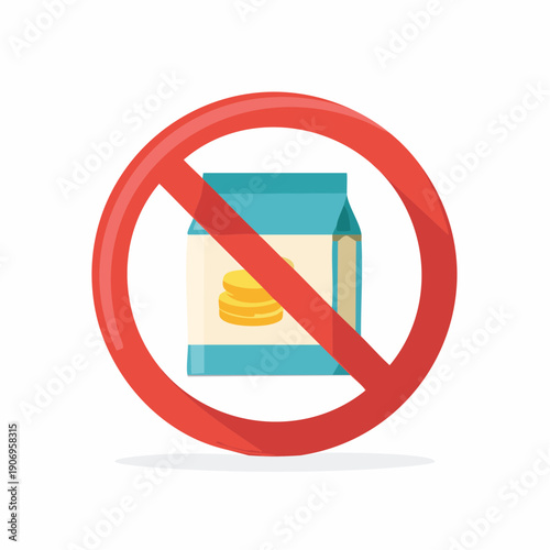 Forbidden junk food prohibition with a package inside a red circular ban sign representing restriction and healthy choices