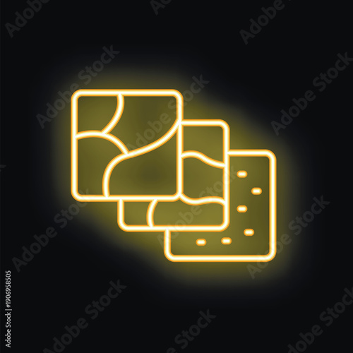 Glowing neon icon of ceramic tiles, earthenware for bathroom or kitchen wall decoration