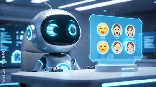 Wallpaper Mural Cute Futuristic Robot with LED Eyes Interacting in a High-Tech Laboratory Torontodigital.ca