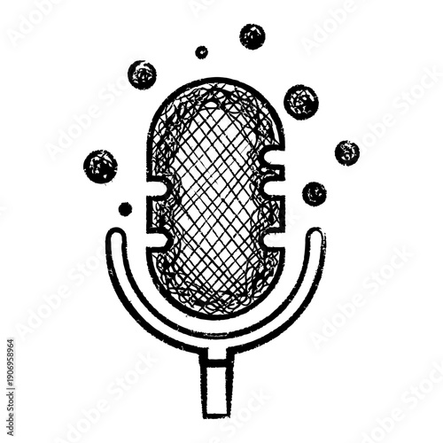 Hand-drawn microphone sketch icon with grunge texture for podcast and audio recording