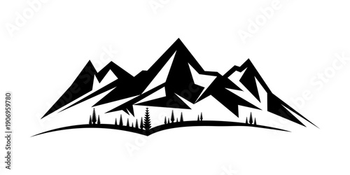 Stylized Mountain Range and Forest  Vector Logo Icon