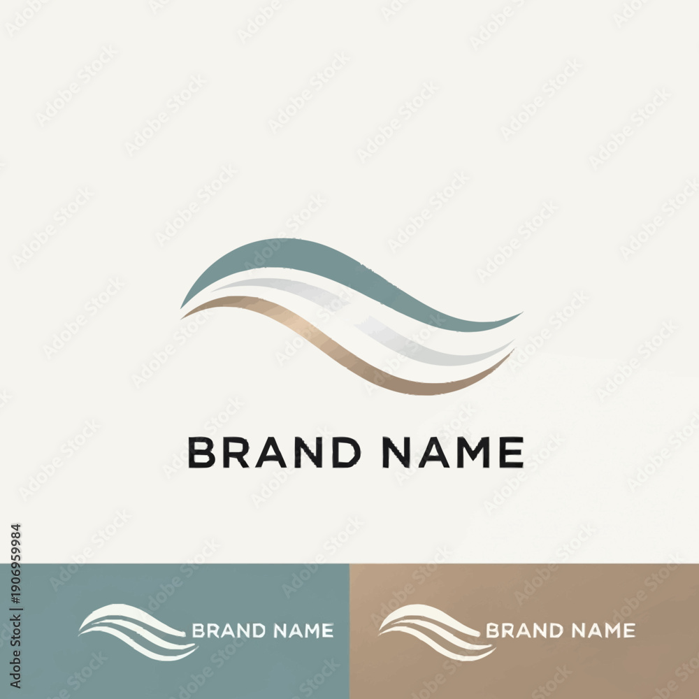 Fototapeta premium Modern wavy logo design template with brand name and color variations.
