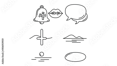 Line Art Icon Set: A minimalistic collection of hand-drawn line art icons, each representing a unique concept or symbol, perfect for adding a touch of simplicity and elegance to any design.