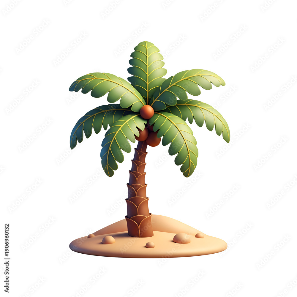 Fototapeta premium Palm Tree with Coconuts on Sandy Island.