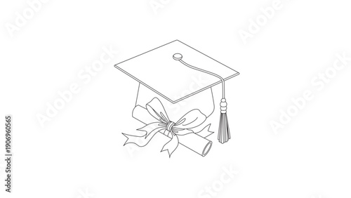 hand-drawn line art vector illustration of a graduation hat, graduation line art style vector illustration.