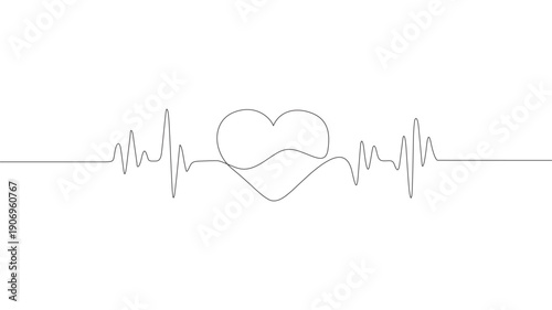 Continuous one line drawing of heartbeat pulse. Simple heartbeat pulse single line art vector illustration. 