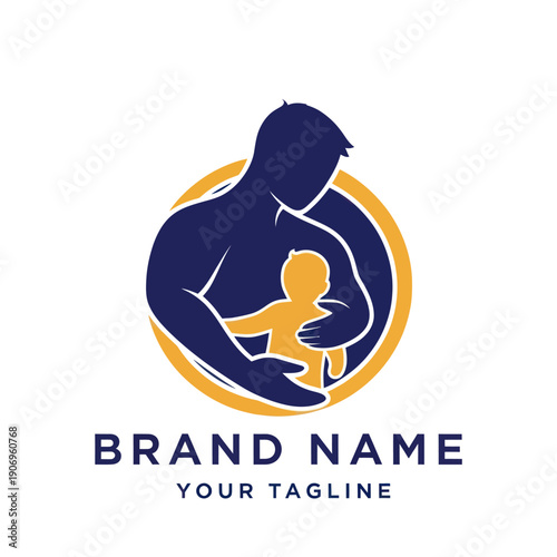 Father Holding Baby Logo Design Illustration.