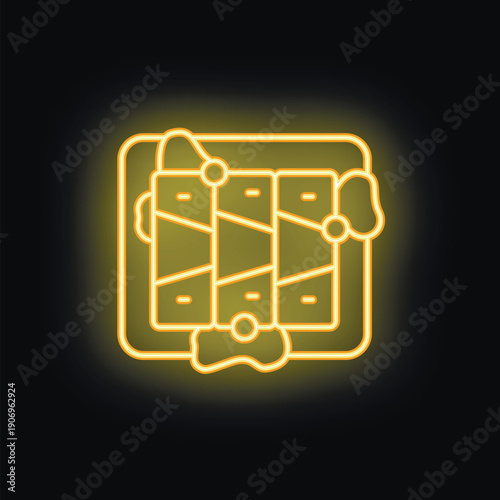 Neon yellow air hockey table glowing on black background is showing entertainment concept