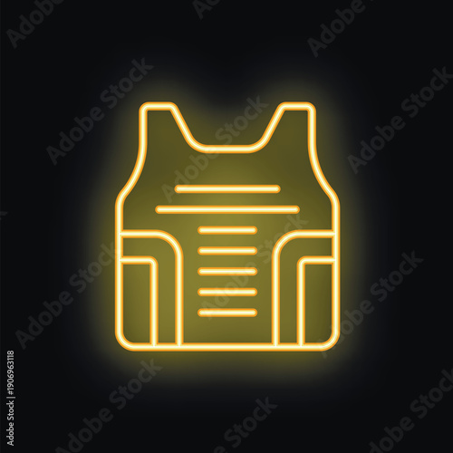 Neon sign representing a bulletproof vest, perfect for projects related to security, danger, or protection