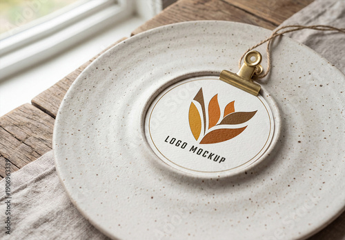 Printed Logo on Paper in a Ceramic Plate Mockup