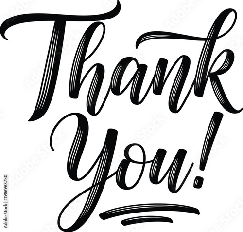 Thank you hand written script lettering for appreciation cards and gratitude message design