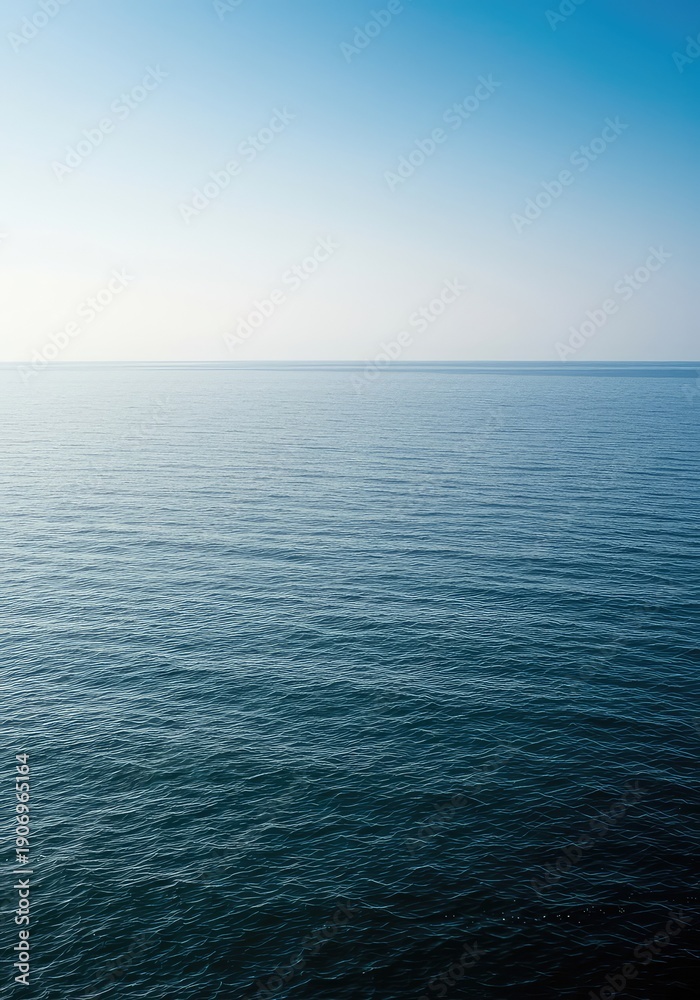 Fototapeta premium Expansive ocean meeting a vast, clear sky at the distant horizon line, symbolizing unlimited potential and the purity of true liberation ,sea ,journey ,expansive