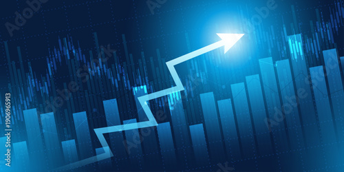 moving up arrow financial chart with stock market graph on blue color background