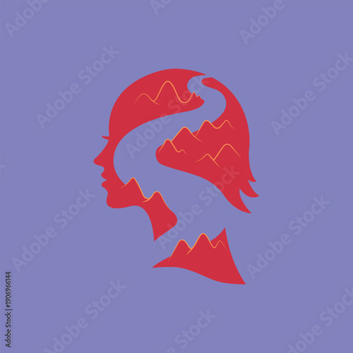 Psychotherapy and woman mental health concept. Female head silhouette with maze path inside.