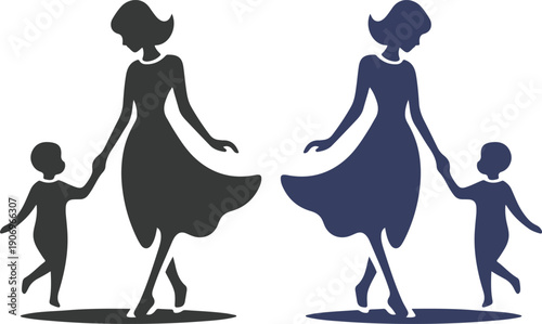 Mother and baby icon set collection with maternity silhouettes, parenting love symbols, pregnancy, childcare, family care moments isolated on white background vector.