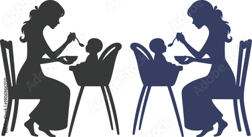 Mother and baby icon set collection with maternity silhouettes, parenting love symbols, pregnancy, childcare, family care moments isolated on white background vector.