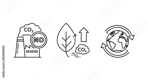 Environmental protection icons showing pollution reduction and earth conservation.