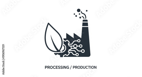 Eco friendly factory production with leaf and circuit board icon.