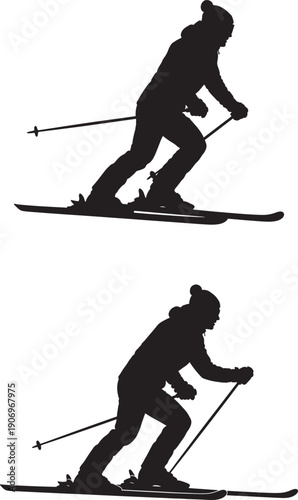 Skier in motion two silhouette views of downhill skiing technique