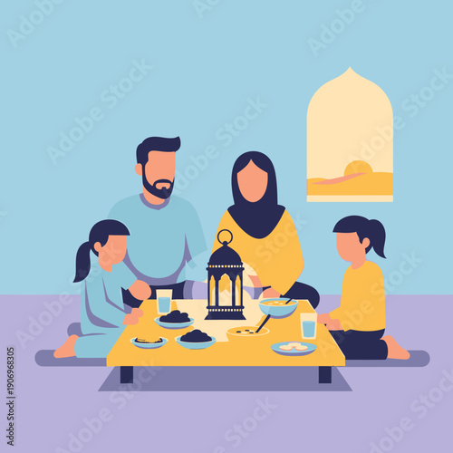 Family breaking fast during Ramadan.