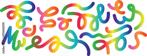 Abstract Rainbow Gradient Swirl Lines Vector, Colorful Ribbon Wave Shapes for Party Celebration Carnival Background Design