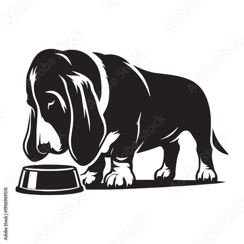 Adorable Basset Hound Dog Vector Silhouette Illustration Featuring Long Ears Short Legs Gentle Expression Perfect For Logos Stickers T-Shirts Posters Prints Social Media Branding Pet.
