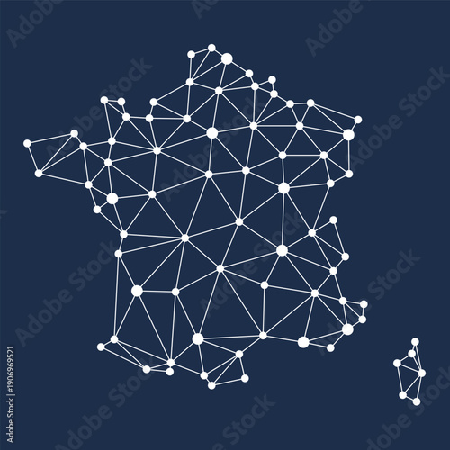 France map. Abstract geometric map - connection mesh lines.