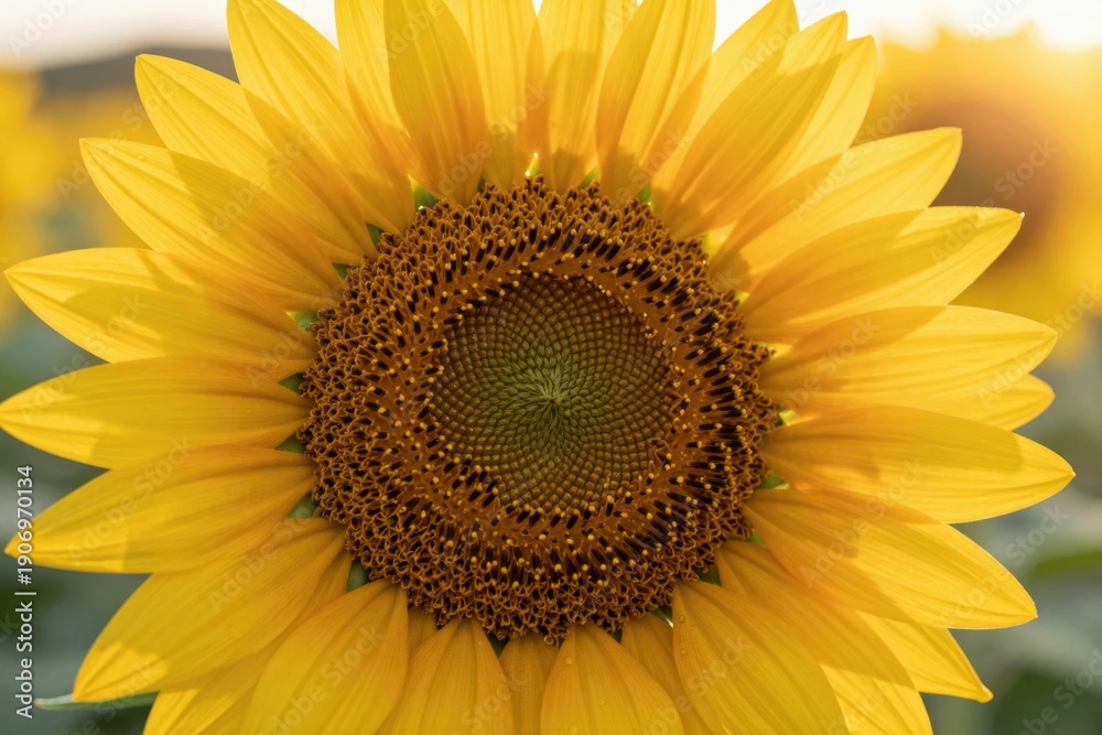 Fototapeta premium Sunflower blooms in a field during a sunny afternoon