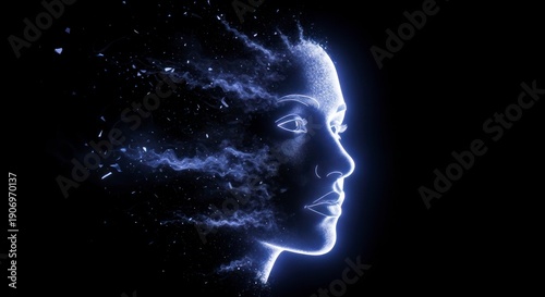 Glowing woman face with galaxy.