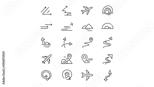 Navigational Icons: A collection of simple and clear navigational icons designed for diverse applications, offering a versatile visual language for directions and guidance.