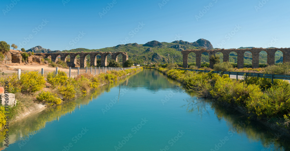 Obraz premium Aqueducts and water channels of Aspendos Ancient City. Antalya city. Türkiye