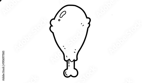 chicken leg doodle line cartoon illustration isolated on white, 